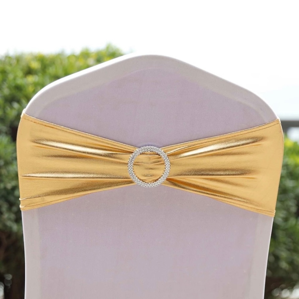 Metallic Gold Silver Stretch Spandex Chair Sash Band, 50 pieces total